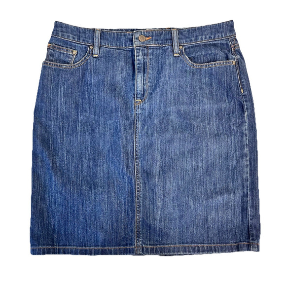 L.L. Bean Favorite Fit Denim Jean Skirt size 10 Reg Straight Knee Pockets Casual - Picture 2 of 6